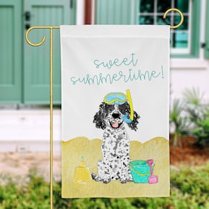 Sandy Summer Spaniel Garden Flag - 12&quot; x 18&quot; | Parti Spaniel, Springer Spaniel, Boykin Spaniel