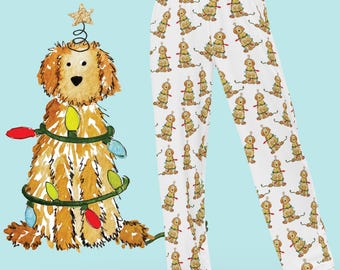 Festive Christmas Apricot Doodle Pajama Pants | Christmas Goldendoodle Pajamas, Christmas Labradoodle Pajama Pants, Labradoodle Pajamas