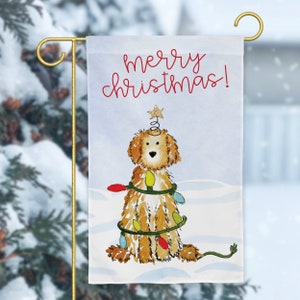 Festive Christmas Doodle Garden Flag | Christmas Goldendoodle, Holiday Labradoodle, Bernadoodle Garden Flag