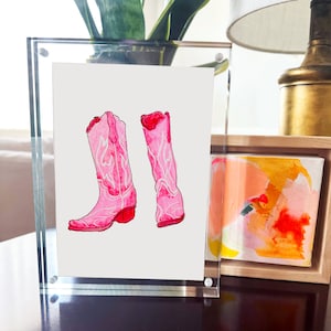Boot Goofin&#39; Watercolor Art Print | Pink Cowgirl Boot Art Print