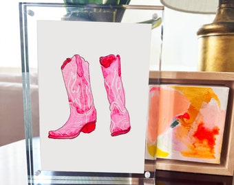 Boot Goofin' Watercolor Art Print | Pink Cowgirl Boot Art Print