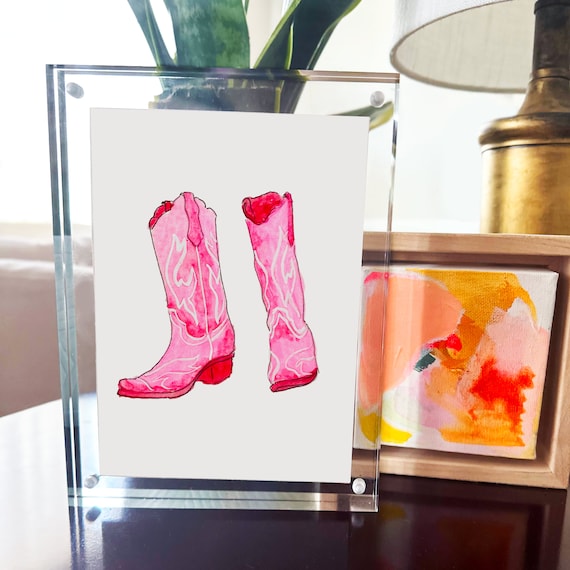 Boot Goofin' Watercolor Art Print | Pink Cowgirl Boot Art Print