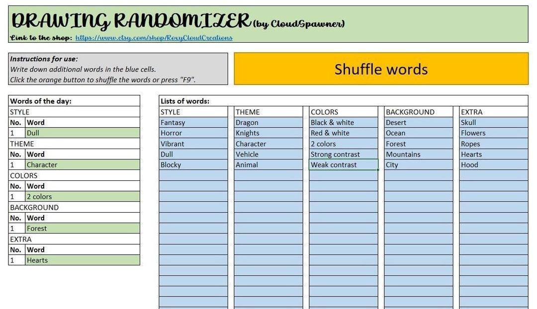 Drawing Randomizer Spreadsheet for Excel, Advanced, Multiple Categories ...