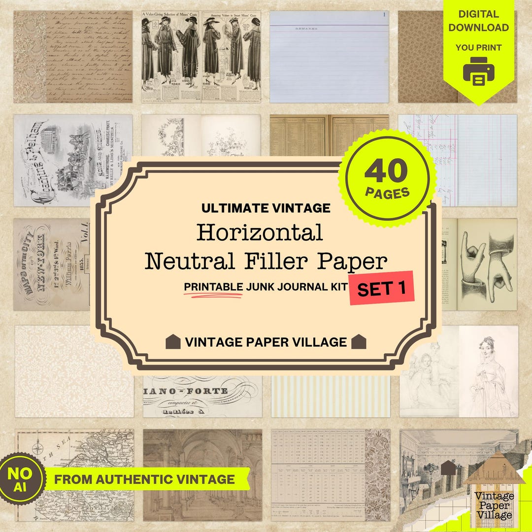 Ultimate Vintage Horizontal Neutral Filler Paper — Set 1 | Junk Journal ...