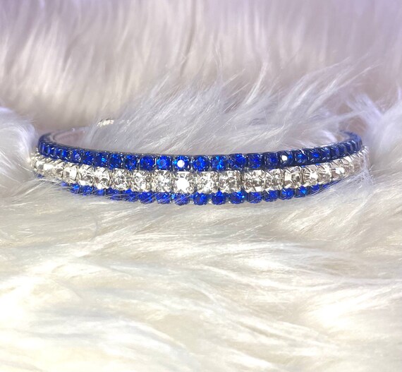 Sapphire Blue Fantasy and Diamonds Crystal Bling Rhinestone Pet Dog XXS thru 3XL Cat Safety Collar & Optional Leash Purchase  USA