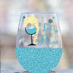 Elsa Anna Frozen Glitter Stemmed Wine Glasses Handmade Single or Set Let It  Flow