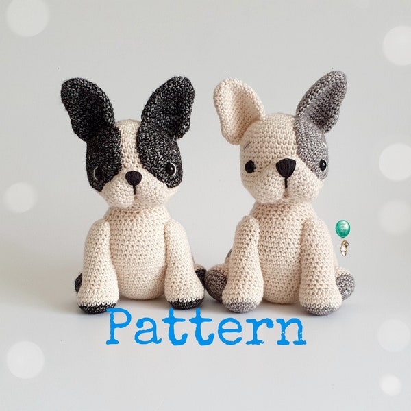 French Bulldog Amigurumi Pattern Crochet Frenchie DIGITAL FILE English Belle and Grace HMCq