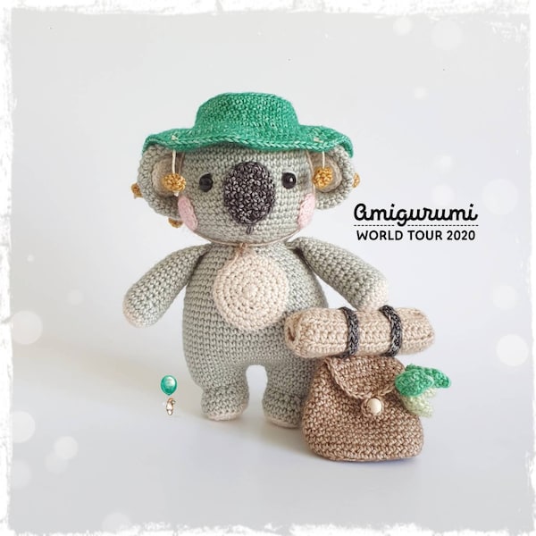 Clancy le Backpacker Koala, Amigurumi, patron au crochet English Belle and Grace HMC