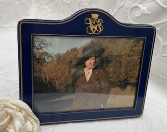 Orient Express Photo Frame Dark Blue & Gold with Velvet Back Monogrammed VSOE Rare Vintage