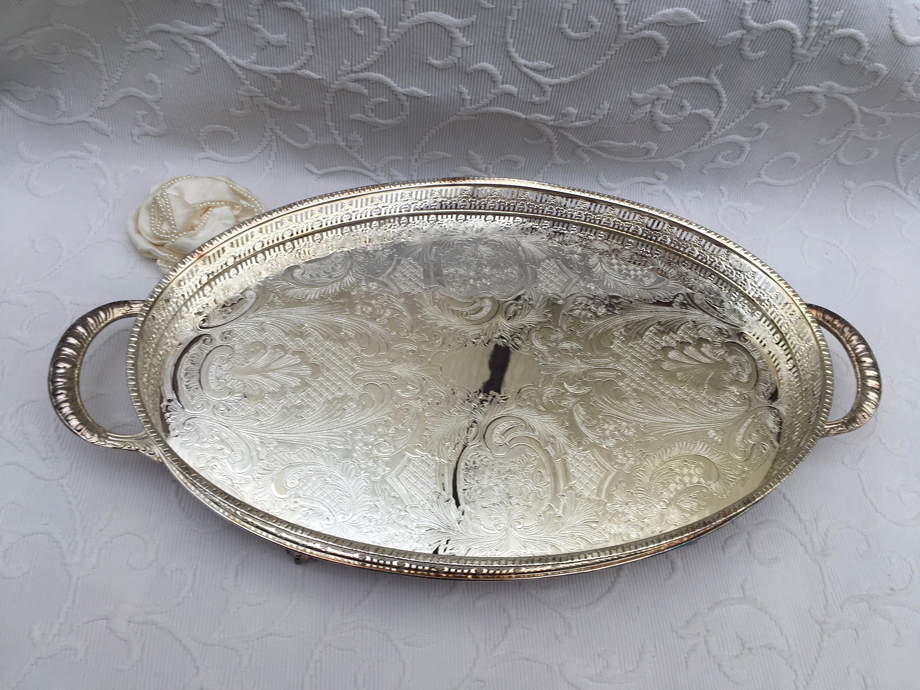 Oneida Silver Table Crumb Catcher Tray, Small Formal Dining Scroll Handle  Butlers Tray, Vintage Old Hollywood Glam 