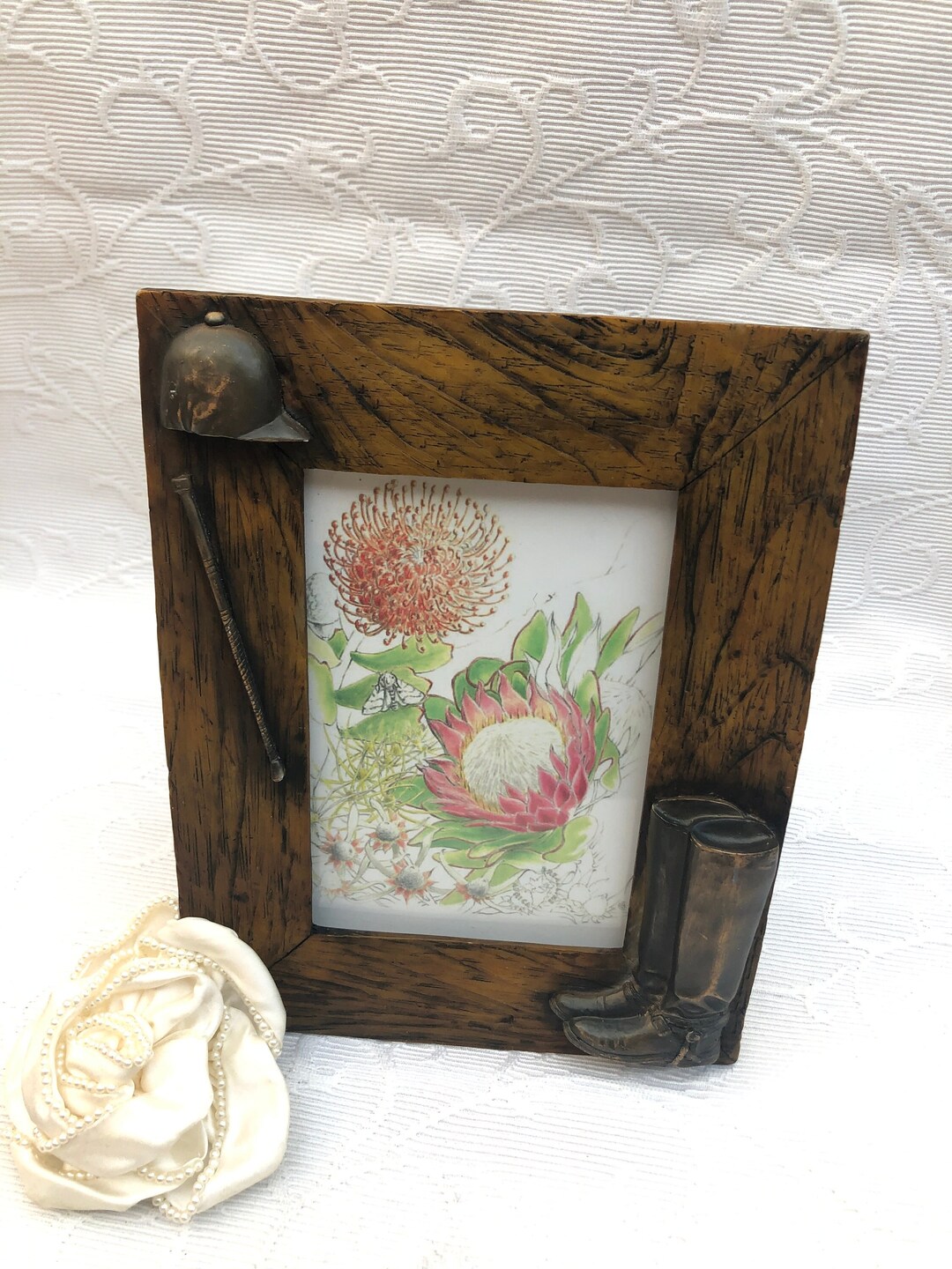 Equestrian Photo Frame With Riding Boots and Hat Vintage Resin in Brown ...