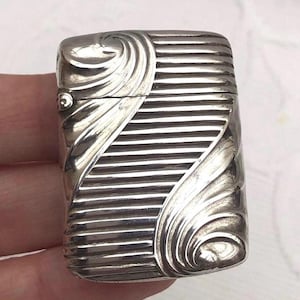 Antique Silver Vesta Case with Swirling Grooves Victorian Match Safe with Striker & Plaque Hallmarked 1895 Good Condition for Use or Display