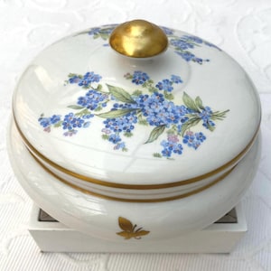 Caja para joyas Forget-MeMeNot de BH Vincennes, tarro de tocador vintage de Limoges, decoración francesa