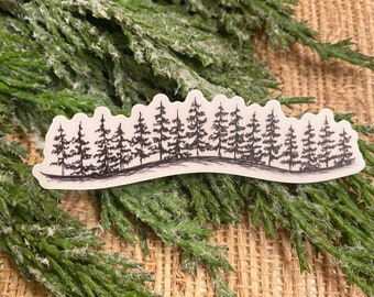 Pine Tree Line Sticker | Hand-Sketched Nature Scene, Clear Background