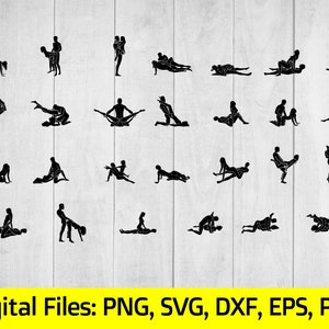 27 Kama Sutra positions, Digital Download, File Formats: Png, Svg, Dxf, Eps, Pdf. Laser Plasma cut, Engraver,CNC for cutting,Vector image 1