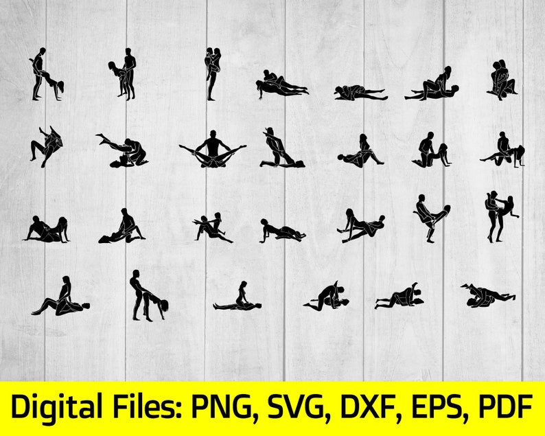 27 Kama Sutra positions, Digital Download, File Formats: Png, Svg, Dxf, Eps, Pdf. Laser Plasma cut, Engraver,CNC for cutting,Vector image 1