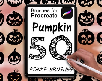 50 Halloween Pumpkin, Stamps & Brushes for Procreate, Use on iPad with Apple Pencil, Instant Download, High Quality