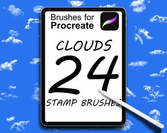 24 Realistic Clouds, Stamps & Brushes for Procreate, Use on iPad with Apple Pencil, Instant Download, High Quality