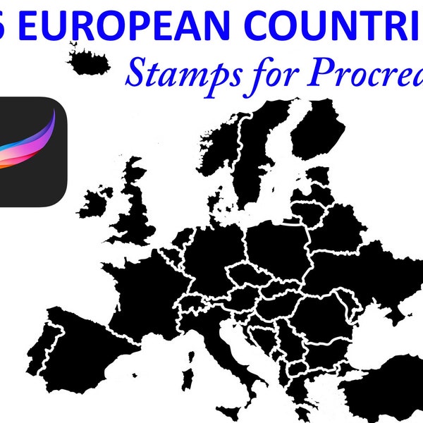 46 European Countries, Silhouettes, Brushes for Procreate, Use on iPad with Apple Pencil, Instant Download, High Quality Brush, Stamps