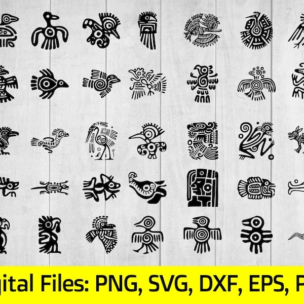 35 Aztech Maya Inca, Digital Download, File Formats: Png, Svg, Dxf, Eps, Pdf. Laser Plasma cut, Engraver, CNC for cutting, Vector. Printing