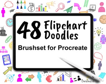 48 Flipchart Doodles für Business, Stempel für Procreate, Stempel, Verwendung auf iPad mit Apple Pencil, Sofort Download, Hochwertiger Pinsel,