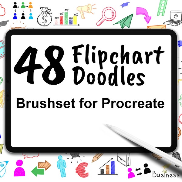 48 Flipchart Doodles für Business, Stempel für Procreate, Stempel, Verwendung auf iPad mit Apple Pencil, Sofort Download, Hochwertiger Pinsel,