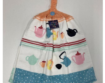 Crochet Top Hand Towel / Tea Towel (Double Thickness) - Teapots