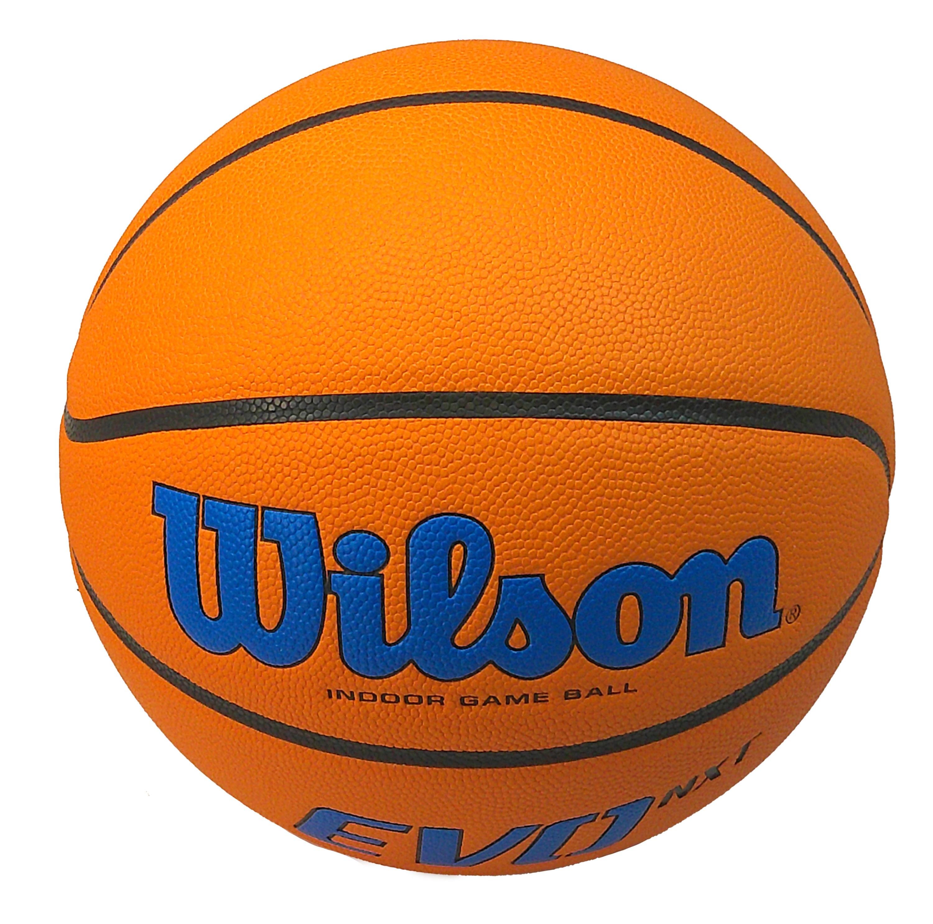 Wilson Evo NXT Ballon Basket BAL – Taille 7, Cuir Composite, Technologie Extended Range, Micro Touch, Super Soft Core, Orange électrique, Pour Salle