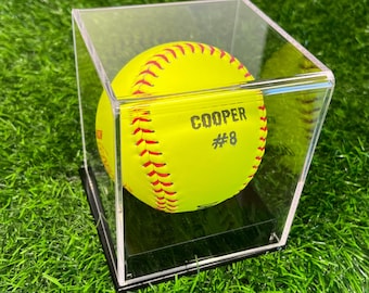 Customized Softball With Display Case, Great Custom Softball Gift