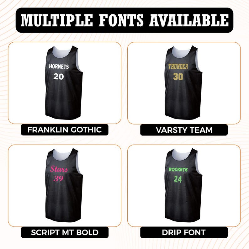 Multiple Font Options Available for Customized Basketball Jersey