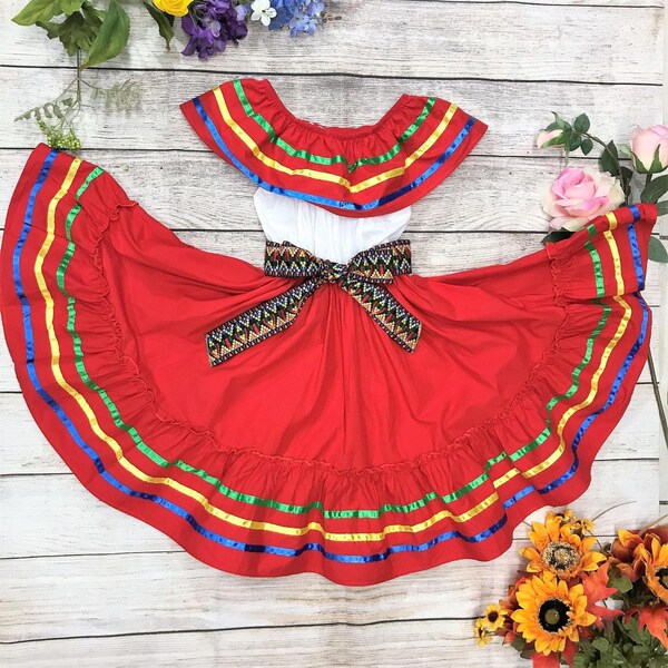 Girl's Fancy Traditional Mexican Cinco De Mayo Fiesta Dress Size 4-14