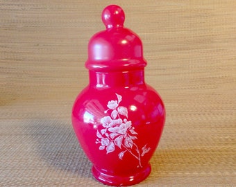 Red Lidded Jar ~ Glass Decorative Gift
