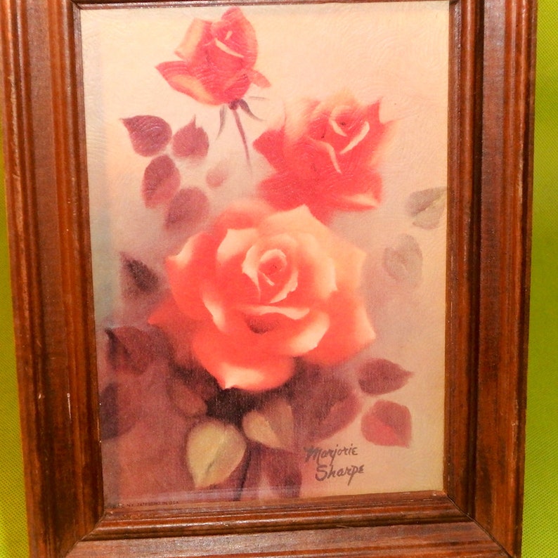 Marjorie Sharpe ~ Litho Print of Pink Roses ~ Vintage 1970/'s