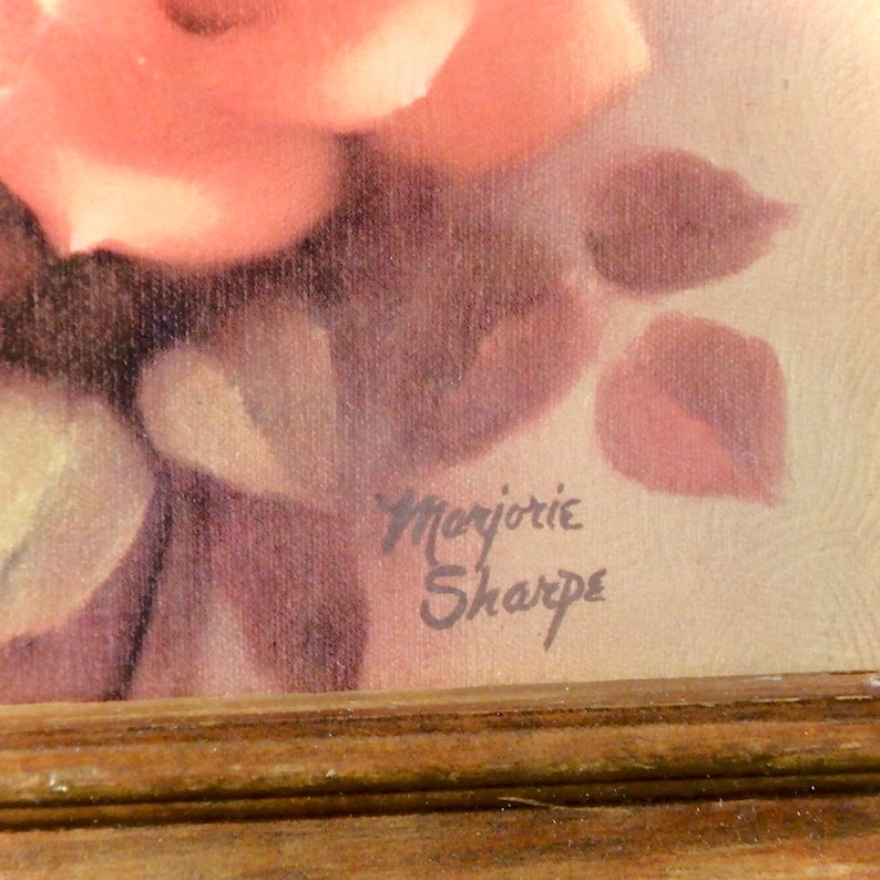 Marjorie Sharpe ~ Litho Print of Pink Roses ~ Vintage 1970/'s