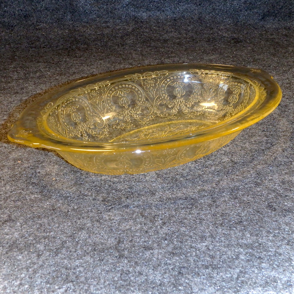 Depression Glass Oval Serving Bowl Indiana Glass Yellow Etsy