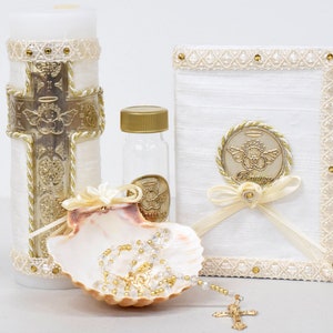 Baptism white candle Ceremony 5 piece box set.