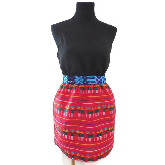 Red Mexican Skirt, Size S, L, Traditional Mexican Fabrics, Ethnic