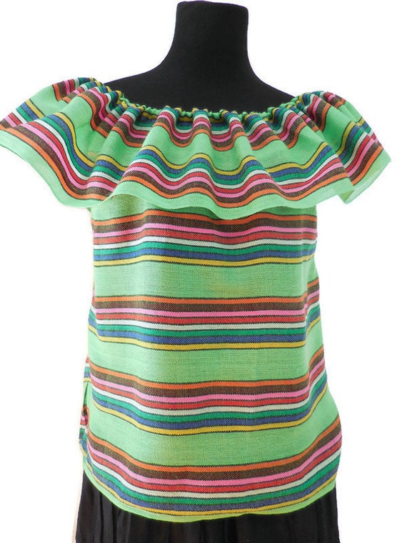 Green Blouse, Summer Blouse, Mexican Woven Textile, Bohemian Style, Mexican Fashion