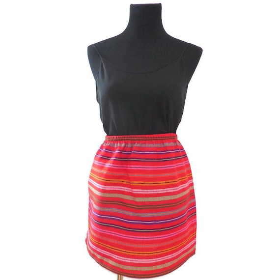 Red Mini Skirt/ Mexican Traditional Fabric Colorful Women