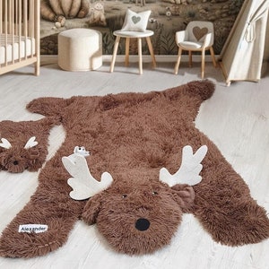 Deer Nursery Rug - Personalized Woodland Animal Playmat for Baby Room Decor