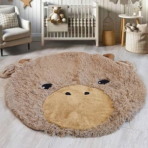 Hochland Kuh Teppich für Kinderzimmer - Weicher Zottelfell Teppich für Kinderzimmer - Individuelle Baby Krabbeldecke - Tierförmige Bodenmatte Dekor