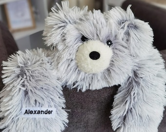 Personalized Bear Lovey - Custom Embroidered Gray White Teddy - Handmade Security Blanket - Unique Baby Shower Gift - Nursery Decor