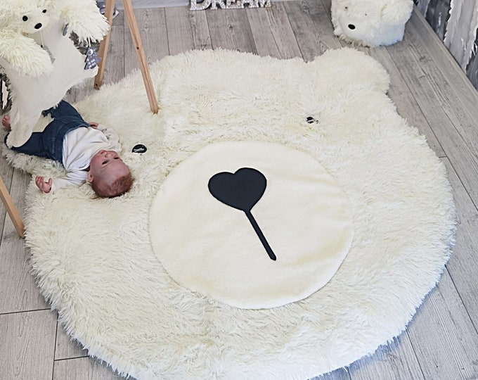 Personalized Fluffy Bear Rug for Baby Room - Cute Woodland Nursery Decor, Adventure Theme Gift for Baby Boy
