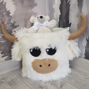 Highland Kuh Kinderzimmer Korb - Handgemachter Babyparty Aufbewahrung, Bauernhof Tier Dekor, Einzigartige Kuh Ostern Organizer, Neugeborenen Geschenk
