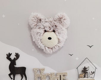 Plush Bear Head Wall Mount - Faux Fur Nursery Decor - Gender Neutral, Pictured Rug- 45"