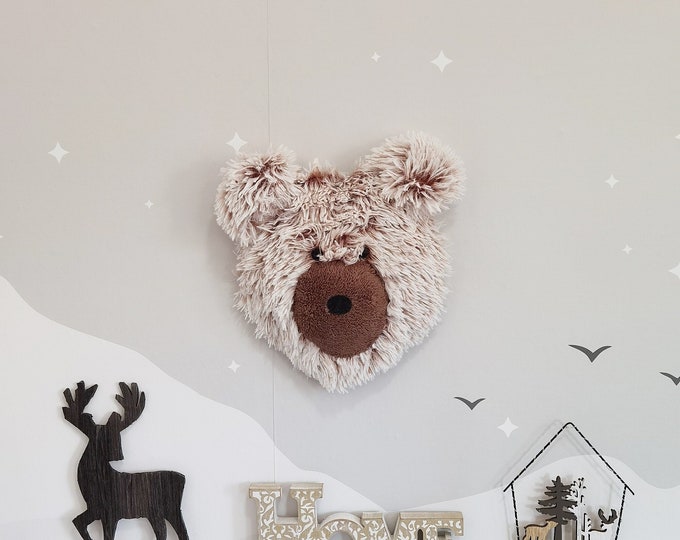 Bear Head Faux Taxidermy Plush - Wall Mount Nursery Decor - Soft and Cozy, Pictured Rug- 45"