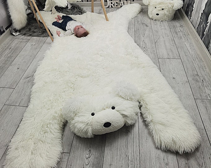 Personalized Polar  Bear Rug - Minky Animal Rug for Boy Nursery Decor, Custom Baby Nursery Fluffy Rug, Ideal Baby Shower Gift