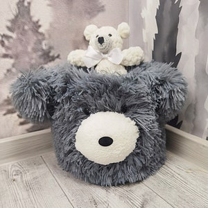 Plüsch Bär Korb für Kinderzimmer - weiche Waldtier Spielzeug Lagerung, handgemachte Kinderzimmer Organizer, kundenspezifische Baby Raum Dekor, einzigartiges Geschenk