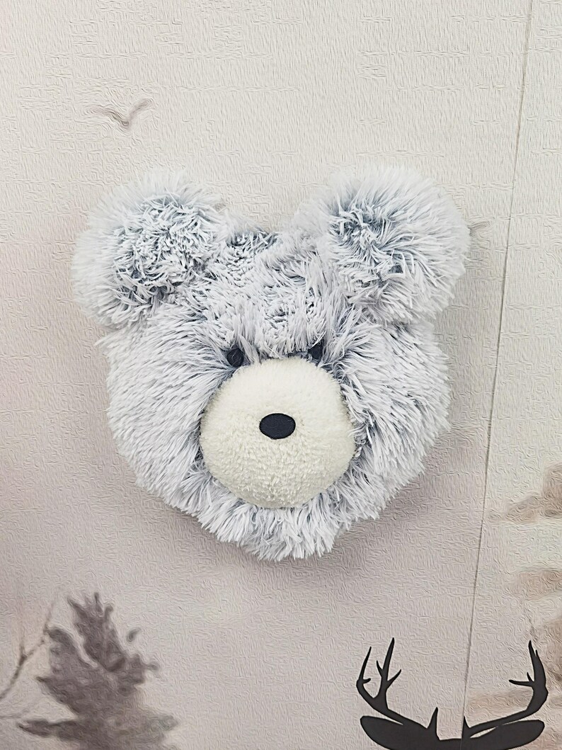Gray Bear Head Wall Mount - Faux Taxidermy Nursery Decor - Woodland Animal Trophy image 2