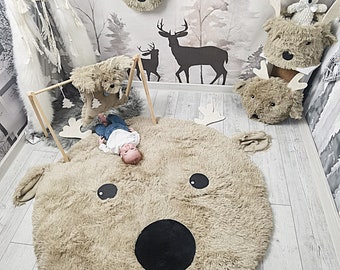 Deer Nursery Rug Woodland Animal Play Mat for Baby Room, Soft